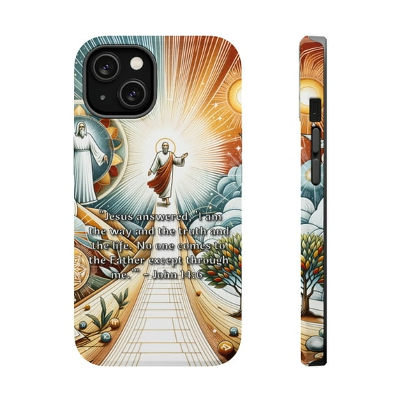 DistinctInk Tough Case for Apple iPhone 13 MINI (5.4" Screen), Compatible with MagSafe Charging - John 14:6 - Jesus: The Way, Truth, and Life