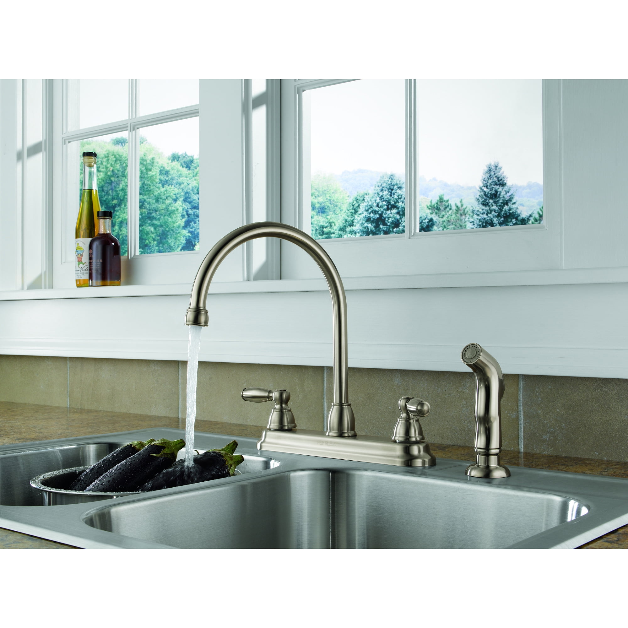 Peerless 2 Handle Lavatory Faucet with Side spray Stainless Steel