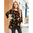 thumbnail image 3 of LARACE Plus Size Women's Christmas Tunic 3/4 Sleeve Clothes Swing Babydoll Top Side Split Crewneck Blouse Flowy Shirts Flower99_3X, 3 of 6