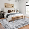 thumbnail image 5 of 6x9 Large Washable Area Rug, Non-Slip Soft Distressed Living Room Rug with Rubber Backing, Low Pile Faux Wool Vintage Thin Rug Floor Carpet for Dinning Room, Bedroom, Black/Grey, 5 of 6