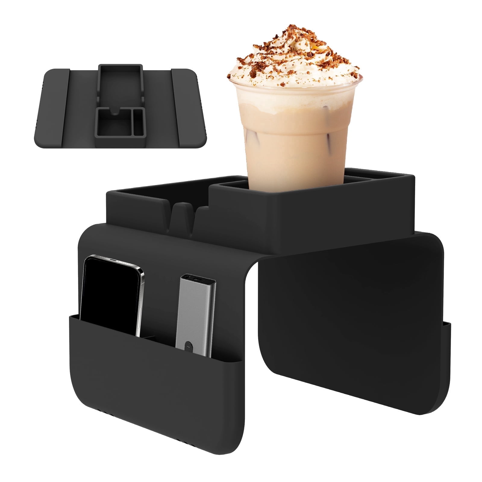 NUAHRHY Couch Cup Holder, Couch Arm Tray, Silicone Sofa Armrest Tray with Dual-Side Pocket, Anti-Spill Chair Recliner Organizer for Cellphone Remote Control Snacks iPad