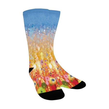 

Watercolor Flower Home Decor Dandelion Mass with Round Circle Petal under Blue Sky Valley Image Oran Custom Socks for Women
