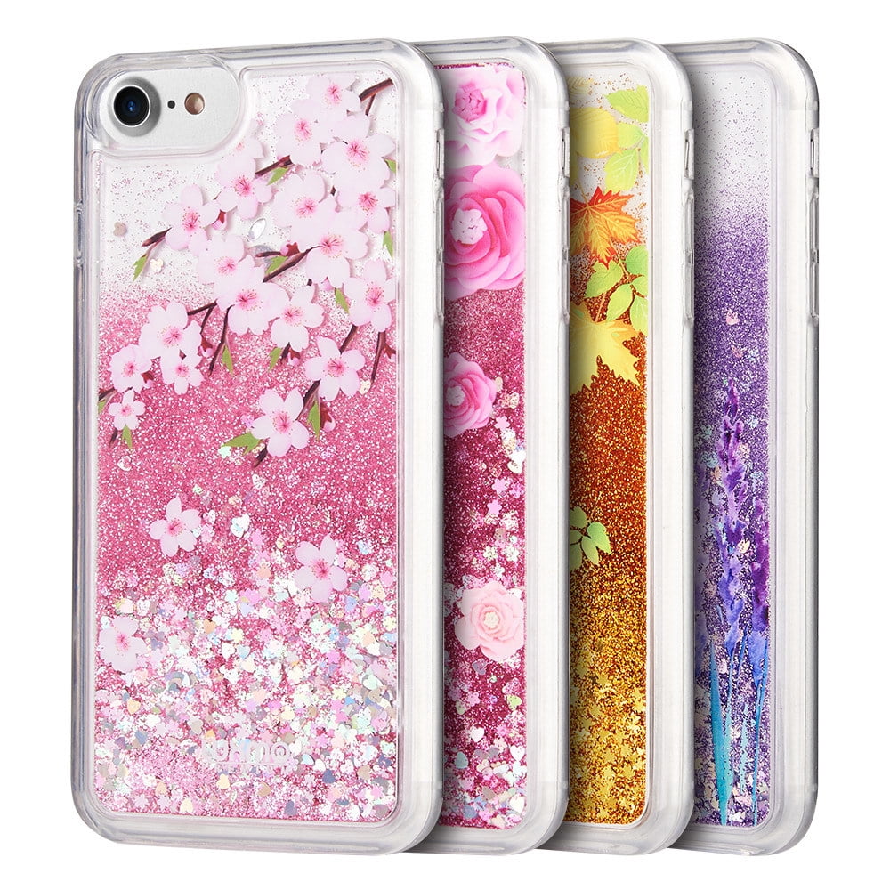 SUMACLIFE Sparkling Waterfall "Summer Rose" Protective Phone Case for Apple iPhone 7 or iPhone 8 (Exact Perfect Fit)