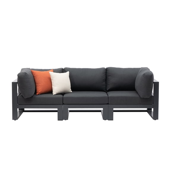 Modern 3 Seater Sofa Outdoor Sectional Sofa Set Patio Conversation Sofa Sets with Grey Cushions