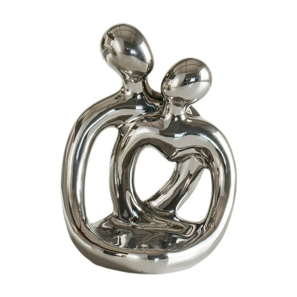 Figura de pareja, portavelas, adorno de mesa, decoración para el hogar y la oficina, regalo de aniversario decorativo, 3,5 x 3 x 4,7 Plateado