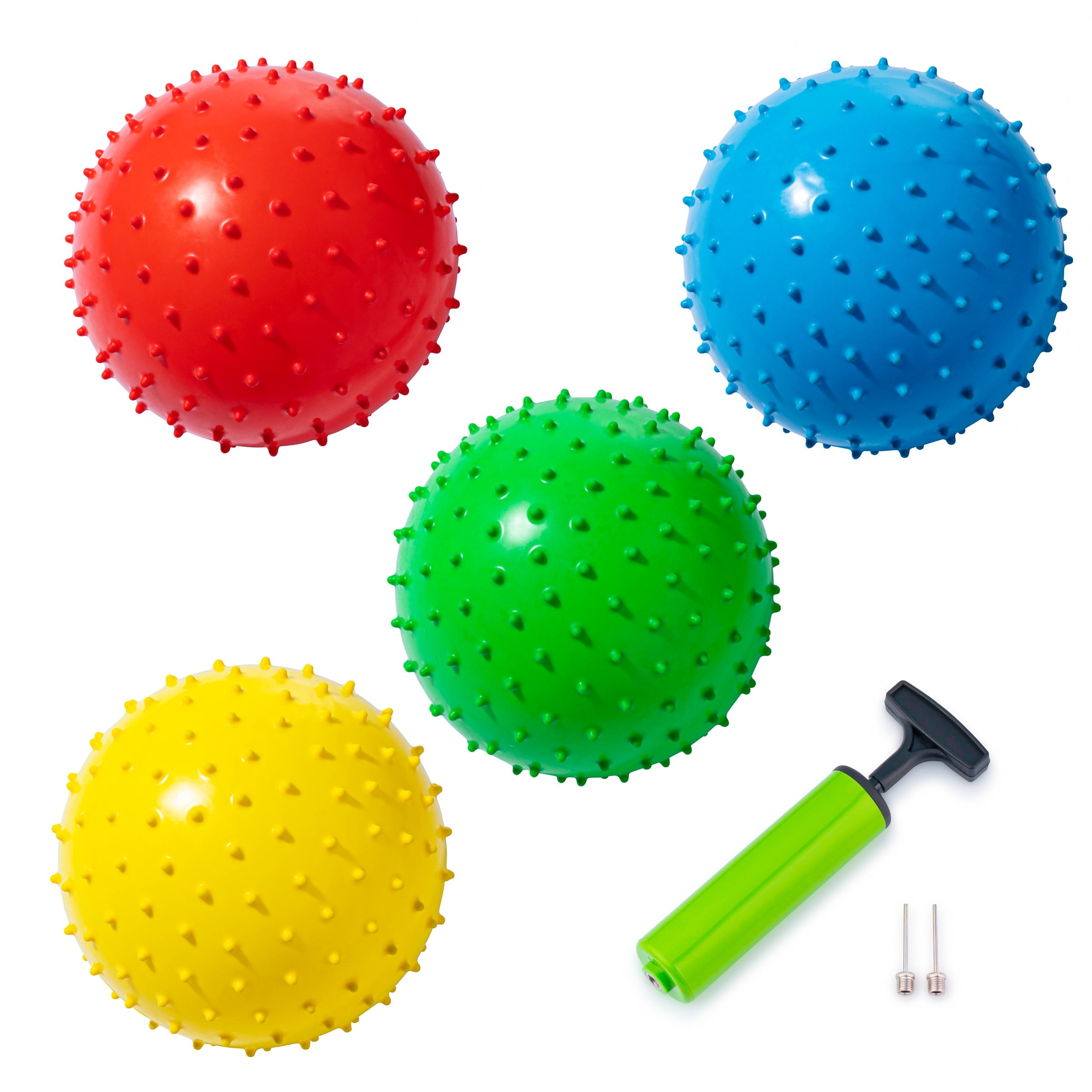 NewBounce Knobby Balls For Kids Set Of 4 Spiky Balls Plus Pump & 2