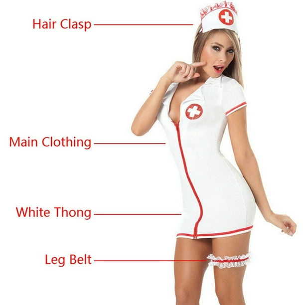Ugly Christmas Women Nurse Costume Set Erotic Lingerie Deep V Neck