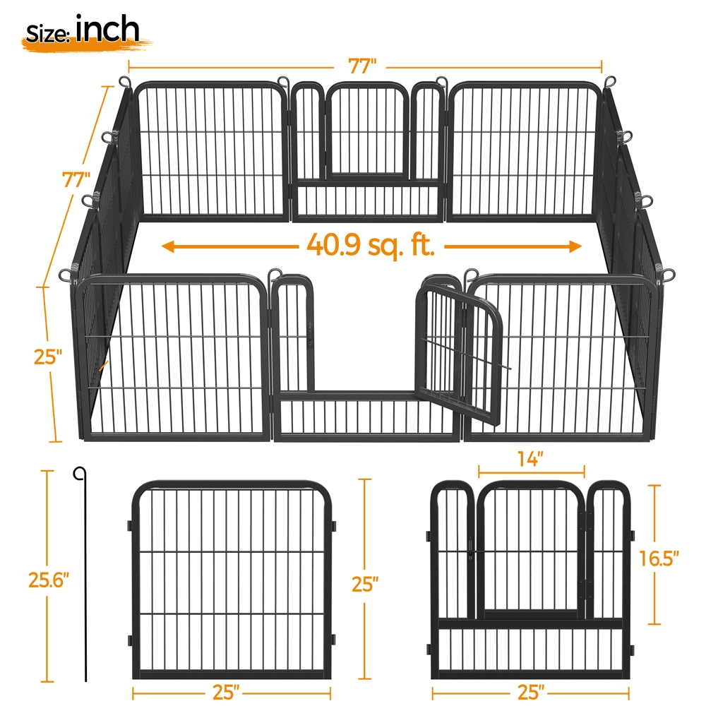 Alden Design 25″ Tall 12 Panels Metal Dog Playpen Fence for Outdoor Indoor, Black