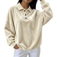 thumbnail image 2 of Women Winter Warm Velvet Tops Polo Neck Casual Fashion Soft Long Sleeve Oversized Blouses Khaki S, 2 of 7