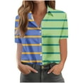 thumbnail image 2 of HOMBOM Striped Button down Shirts for Women Holiday Green Trendy Collared Color Block Short Sleeve Tops L, 2 of 4