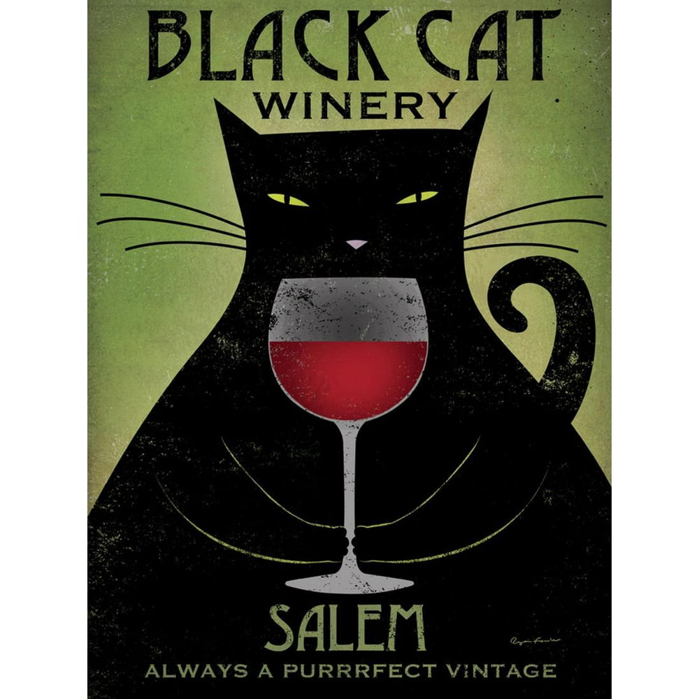 Black Cat Winery Salem Vintage Style Red Wine Advertisement Print Wall