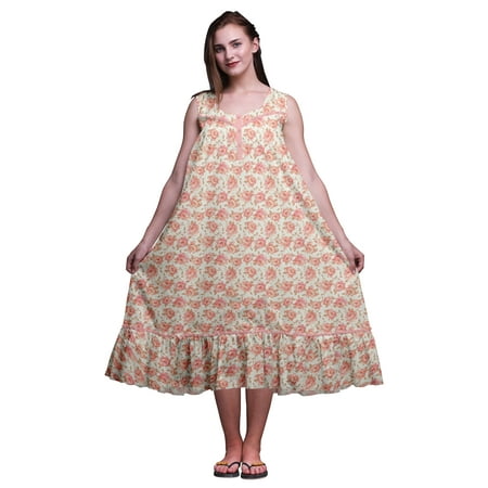 

Bimba Pink Salmon Floral Leaves & Begonia Cotton Nightgowns For Women Mid-Calf Printed Sleepwear Night Dress Medium