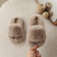 thumbnail image 2 of Kids Fluffy Slide Sandals Wide Fuzzy Strap Slippers Thick Platform Sole Comfortable Open Toe House Shoes Non Indoor Outdoor Footwear for Girls Boys, 2 of 5