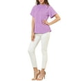 thumbnail image 2 of Blusa casual de manga corta con cuello fruncido para mujer INSPIRE CHIC, con abertura en la espalda, talla XS, color púrpura claro, 2 of 5