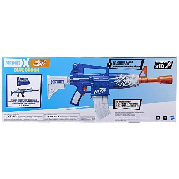 Nerf Fortnite Blue Shock Blaster, 10-Dart Clip, 10 Elite Nerf