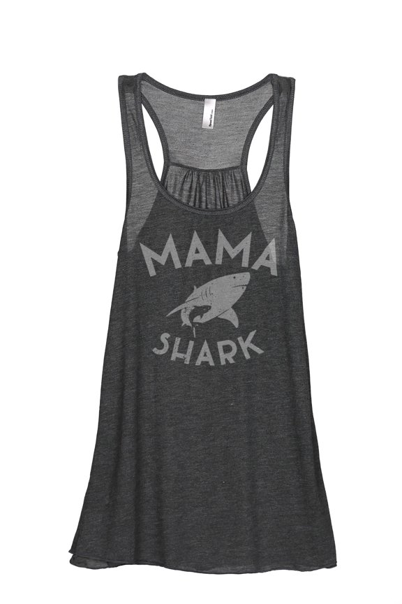 Mama Shark Women's Sleeveless Flowy Racerback Tank Top Charcoal Large