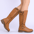 thumbnail image 2 of Women PU Leather Knee High Boots Low Heel Side Zipper Walking Riding Boots, 2 of 4