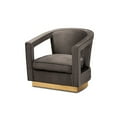 thumbnail image 3 of Baxton Studio Neville Modern Luxe and Glam Grey Velvet Fabric Upholstered and Gold Finished Metal Armchair, 3 of 7