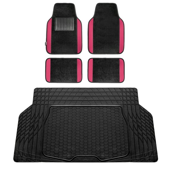 FH Group, Pink Black Carpet Floor Mats & Trunk Cargo Mat Combo Full Interior