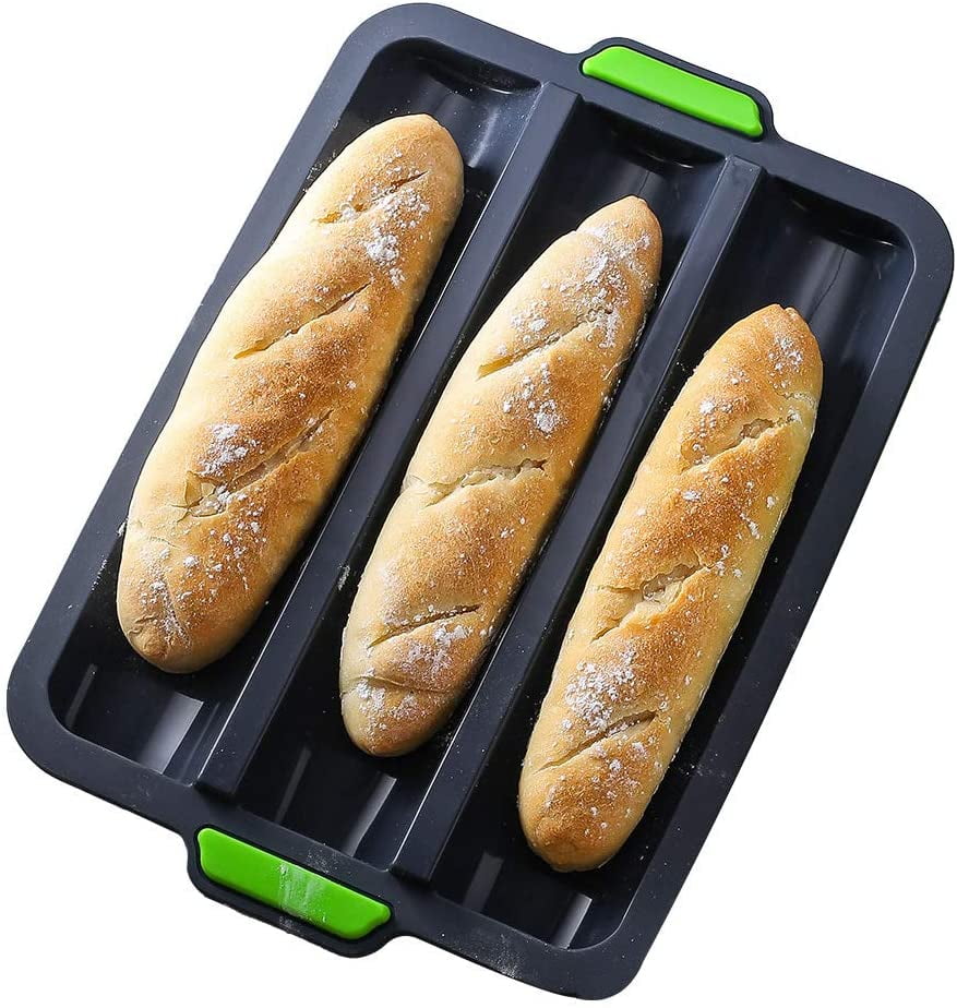 Grey Silicone Baguette Pan Non-stick French Bread Baking Mould 3 Wave Loaves Loaf Bake Mold Toast Cooking Bakers Roll Pan Sandwich Mold French Baguette Bread Pan 