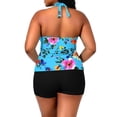thumbnail image 6 of Lopeceal Womens Plus Size Tankini Top With Built-in Bralette V Neck Tie back Adjustable Swimsuits with Boy Shorts, 6 of 7