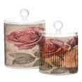 thumbnail image 2 of Wobogo Vintage Rose Clear Plastic Jar Large and Medium Combo Set Cotton Swabs Balls Dental Floss Sticks Cosmetic Storage Can, 2 of 6