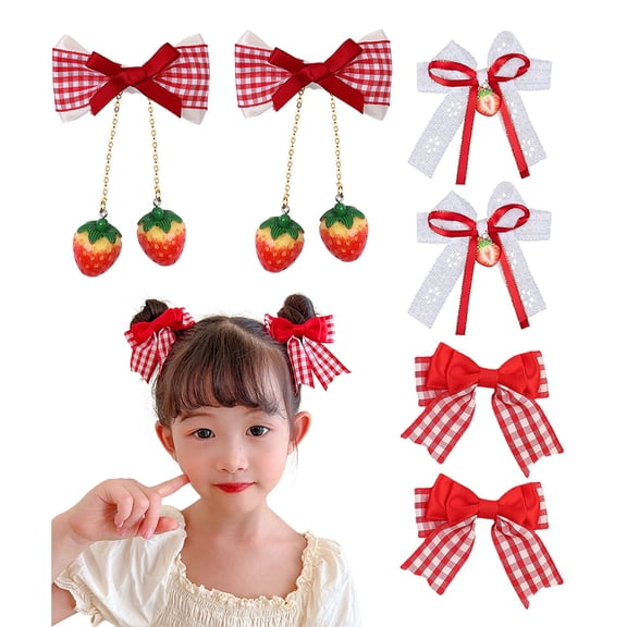batmeuy 3 Pairs Strawberry Bow Charm Hair Clips Red Plaid Hairpins Anti-slip Teeth Women Girls Christmas Hair Accessories
