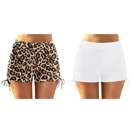 (2-Pack) 2025 New Women Plus Size High Swim Tights for Women 2X Waist Bikini Bottoms Swim Briefs Beach Shorts Ruched Bottom High Cut Swim Bottom Full Coverage Swimsuit Bottom Sports Yoga