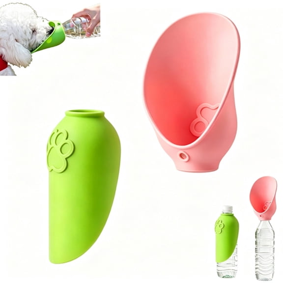 JOWNEEL 2PCS Portable Dog Water Bottle Attachment, Slip-On Pet Water Bowl, Dog Water Bottle Adapter for Standard Water Bottles Leak Proof Outdoor Pet Water Feeder Bowl(Green Pink)
