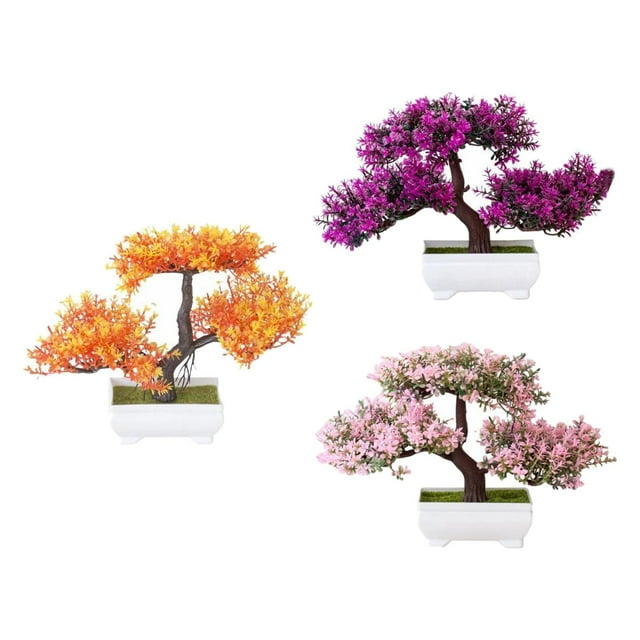 Almencla 3 pieces Artificial Bonsai Tree Fake Plant for Hotel Indoor Office Feng Shui