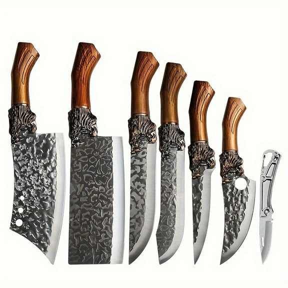 "7/8-Piece Professional Forged Chef Knife Set: Handmade Stainless Steel Utility/Boning/Cutting/Fish/Butcher Knives   Ultra-Sharp Bone Scissors – Perfect for Duck, Poultry Processing & Kitchen Prep"