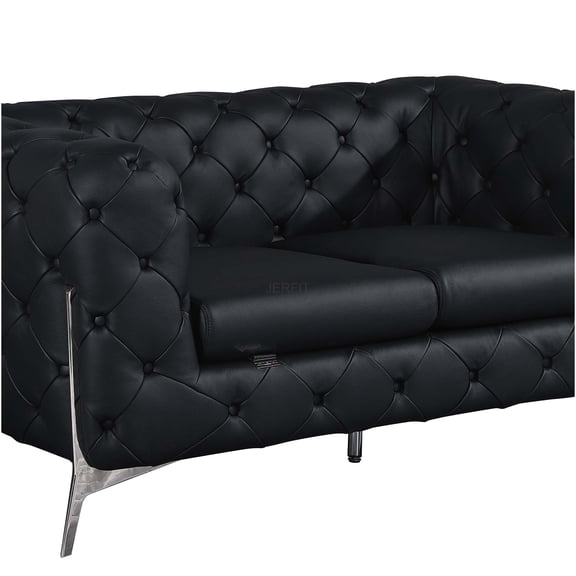 JERFIT Italian Leather Loveseat Sofa, 100% Top Grain Genuine Leather, Modern 2-Seater Couch with Chrome Legs for Living Room, Apartment, Black
