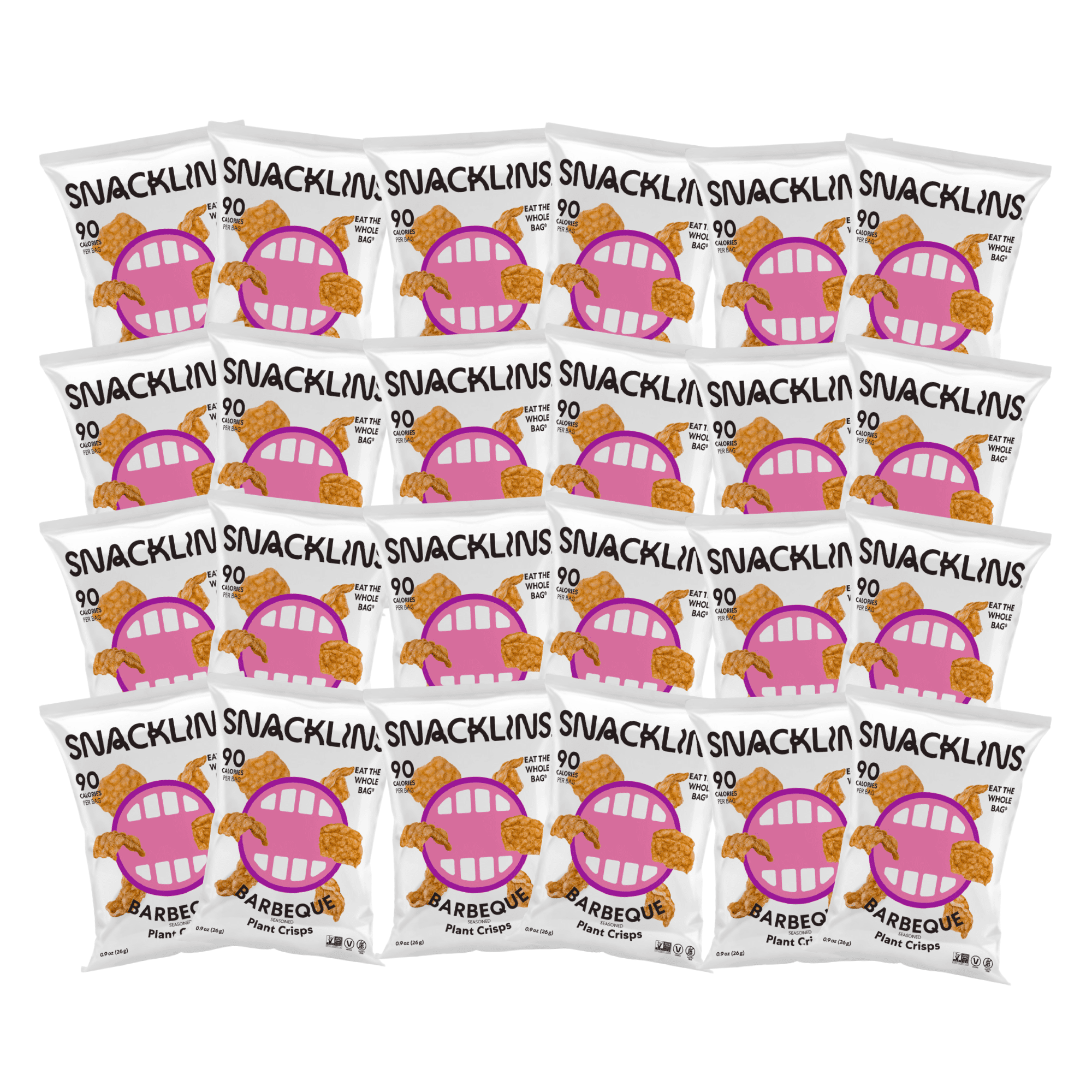 SNACKLINS Plant Based Crisps Vegan Healthy Snacks - Gluten Free, Grain Free, Plant Based Crisps, 100% Kosher, Low Calorie and No Added Sugar, Crunchy, Puffed Snack - Barbeque, Pack of 24)