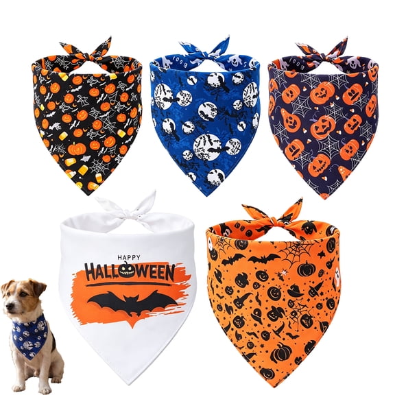 5 Pack Halloween Dog Bandana, Pumpkin Bat Ghost Spider Web Triangle Dog Scarf Bib, Adjustable Soft Pet Kerchief, Halloween Costume Party Photo Props Accessories for Small Medium Large Dogs Cats
