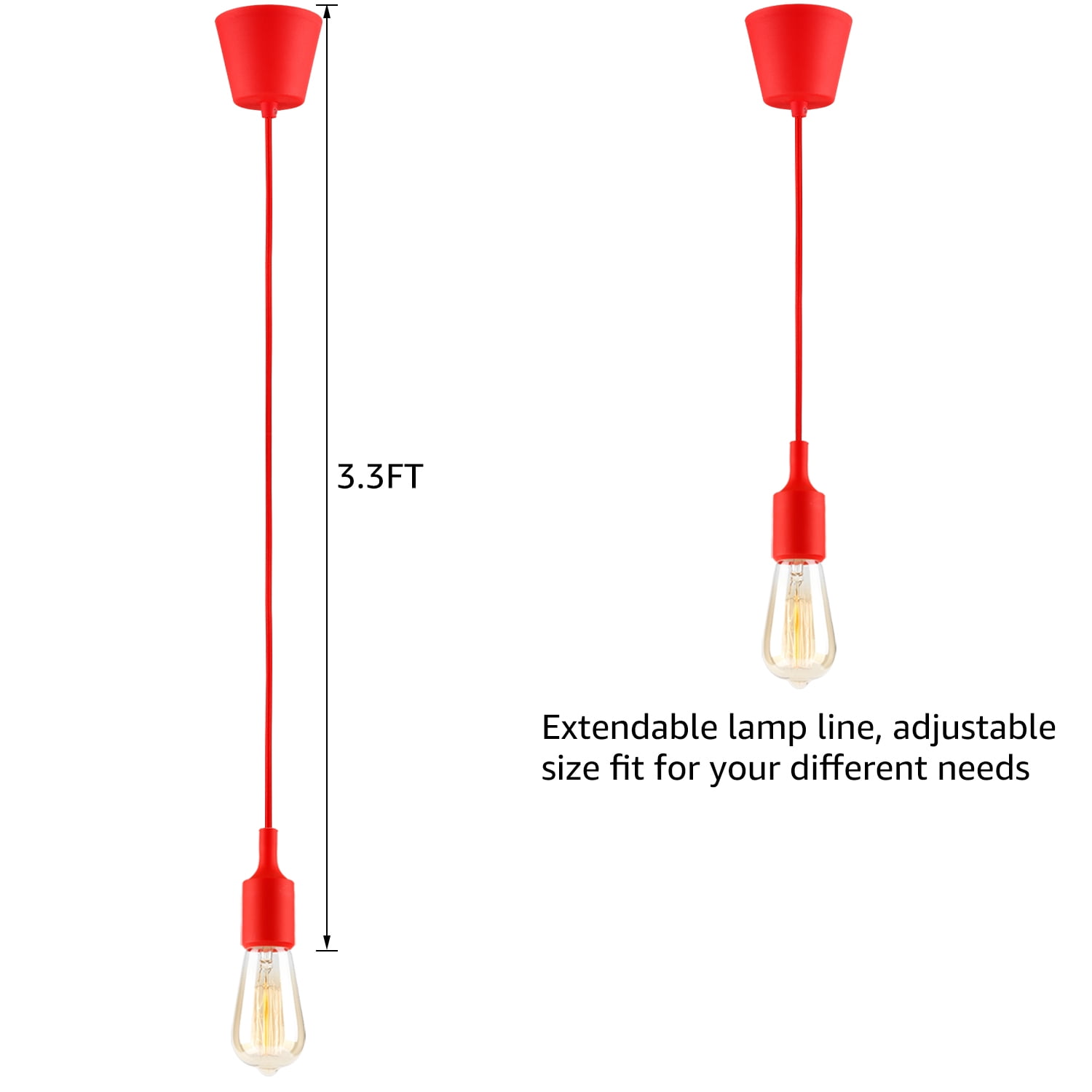 UL-listed Single Socket Pendant Light Fixture, Fabric Insulating Lamp Cord, Red