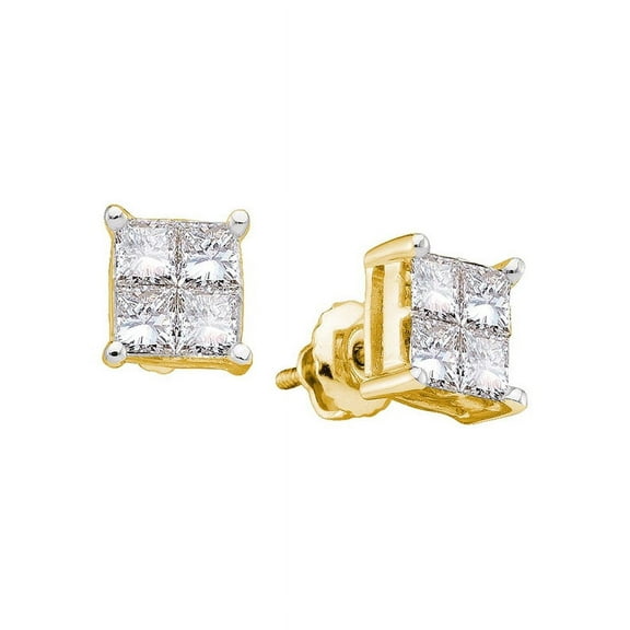 14K Yellow Gold Princess Diamond Unisex Mens Screwback Stud Earrings 1/2 Ctw.