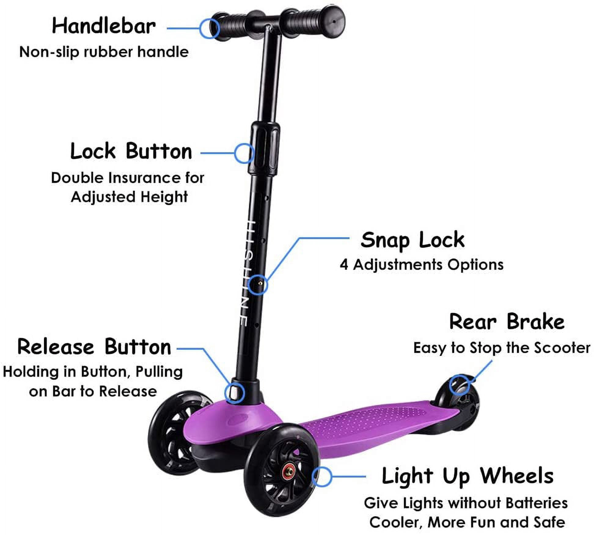 HighTech Mega GlideKick 3-Wheel Foldable Scooter With Lightup Wheels & Extendable T-Bar - Purple
