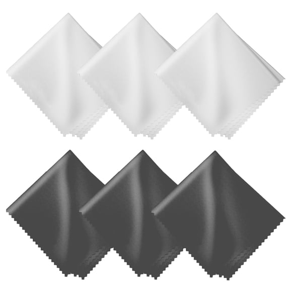 Microfiber Cleaning Cloths 6 Pack – 6x7 Inch Lint-Free Lens & Screen Cleaner – Eyeglasses, Camera, Phone, Tablet, TV – 3 Dark Grey & 3 White – Individually Wrapped, Scratch-Free,
