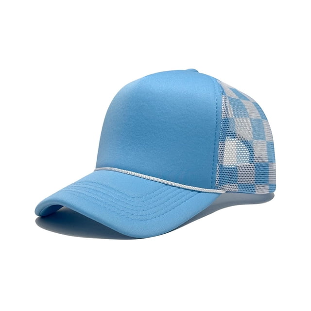 Trucker Hat with Mesh Back And Adjustable Closure, Checkered Baseball Cap for Men