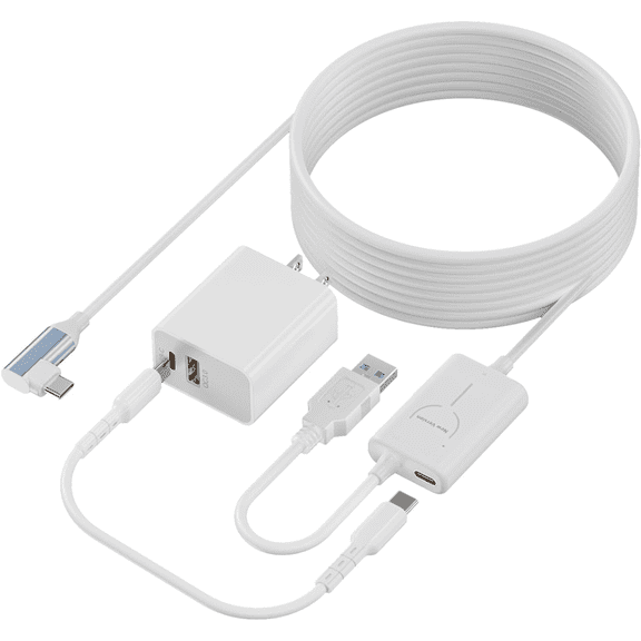 16ft Link Cable Accessory for Meta Quest 3/Quest 2/Quest 1, VR Link Cable with Separate Charging Port, USB 3.0 Type C to C Charging Cable for VR Headset Gaming PC-White-5M