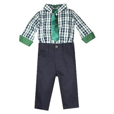 G-Cutee Newborn Boys' 3 Piece Plaid Set - Moss Green/Blue 12-18 M (Kate Moss Best Outfits)