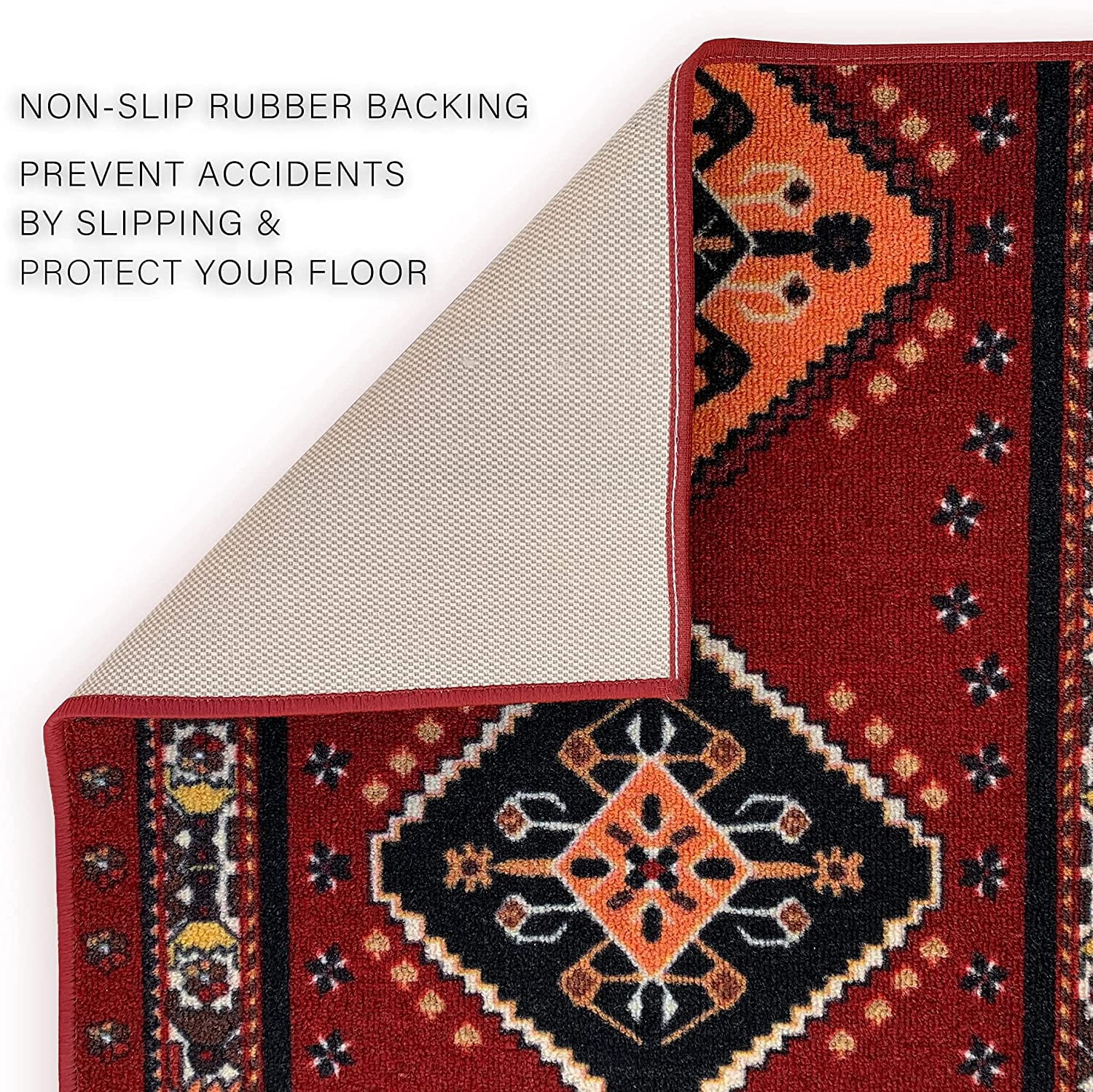 Runner Rug for Hallway Southwestern Burgundy Color 26 Inch or 31 Inch Wide by Your Length Choice Slip Resistant Rubber Backing Stain Resistant Pile Stair Runner
