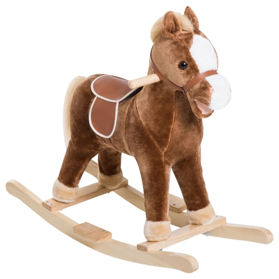 Plush Rocking Horse with Realistic Sounds, Toddler Ride-On Toy for Ages 3 , Brown