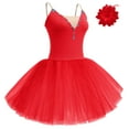 thumbnail image 2 of IBTOM CASTLE Ballet Dance Dress for Women Sleeveless Shiny Rhinestone Decorated Tulle Tutu Skirt Dancewear XL Red, 2 of 5