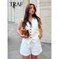 thumbnail image 5 of TRAF 2024, conjunto De pantalones cortos De moda Vinatge para Mujer, chaleco Blanco sólido sin mangas + pantalones con bolsillos, conjunto De dos piezas para Mujer, ropa De calle para Mujer, 5 of 5