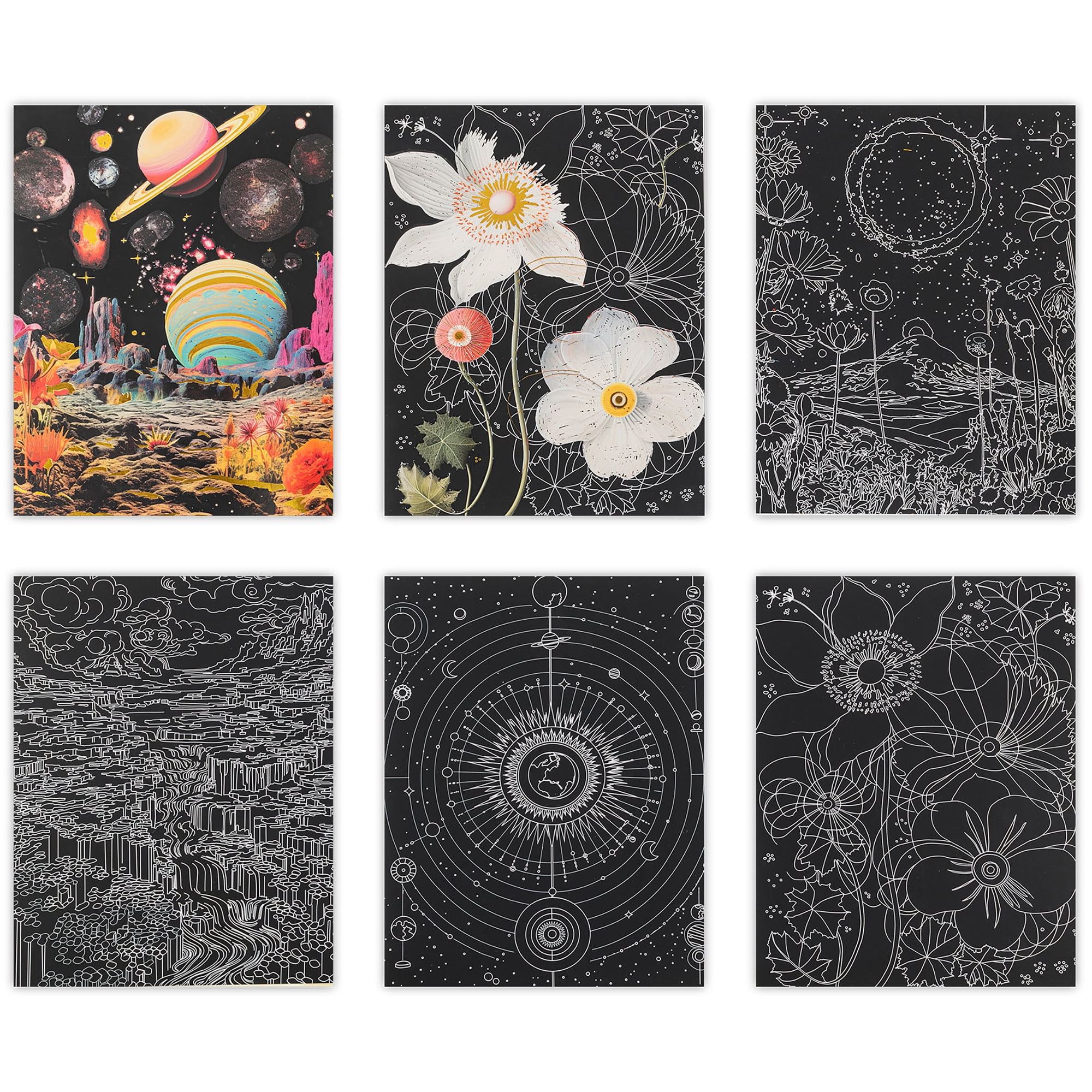 Brea Reese: Scratch Art Paper Pad - Surrealism - 6 Dreamlike Designs, Guided Art, Metallic Accents, Dual-Tip Stylus & Brush, 9x12" Pages, Adult Craft