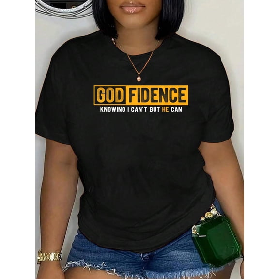 Cotton Knowing I Can't But He Can Christian Religious Jesus T-Shirt Small Women's Graphic Tee Casual Tops