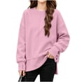 thumbnail image 4 of Falkdiz Long Sleeve With Mitten-Style Cuffs Shirts for Girls Warm Comfy Tops Winter Outdoor Party Crew Neck Girls Pullover Solid Color , Pink , Size: 7-8 Years, 4 of 7