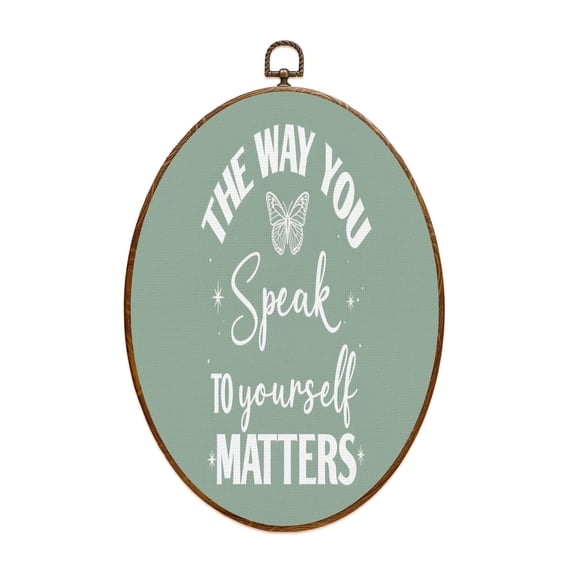 Inspirational Canvas Wall Art Motivational Self Talk Quote Butterfly green Oval Framed Canvas Prints Vintage Wall Hanging Decor for Home Counseling Office Classroom Decorations 8.6"x11.4"