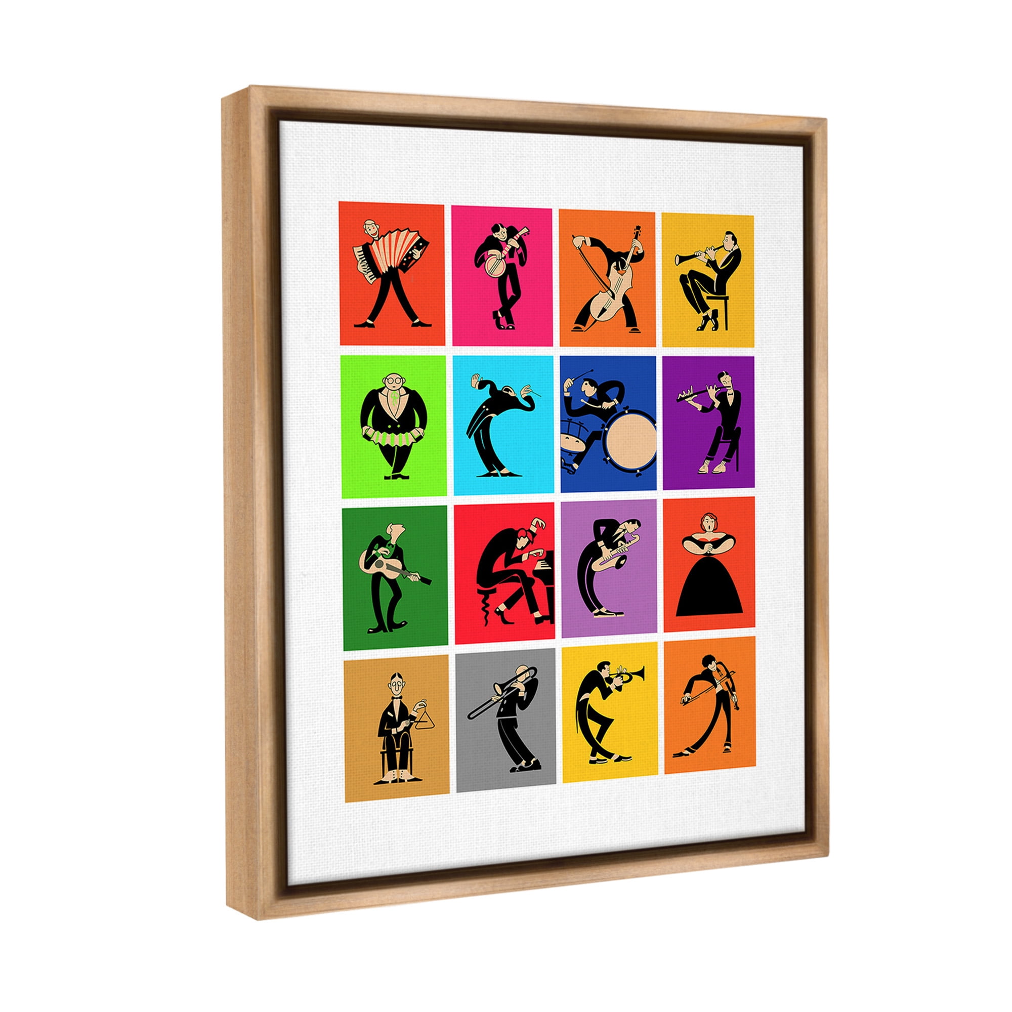 Stupell Industries Modern Orchestra Musicians Novelty Painting Brown Floater Framed Canvas Art Print Wall Art, 25 x 31